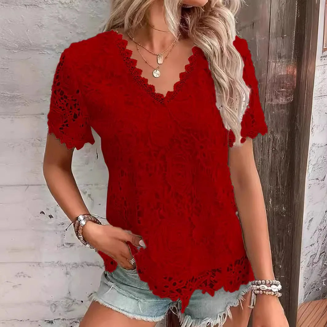 Camiseta de manga curta com decote em v feminina