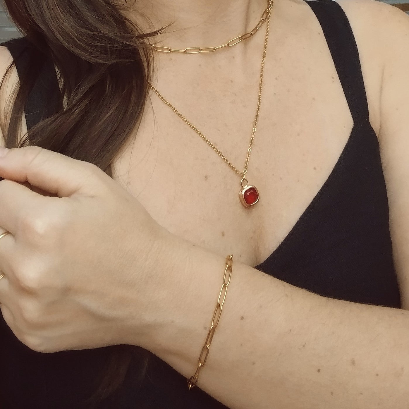 Kit 4 peças Conjunto Colar e Brincos Rubi + Chocker e Pulseira Clipe