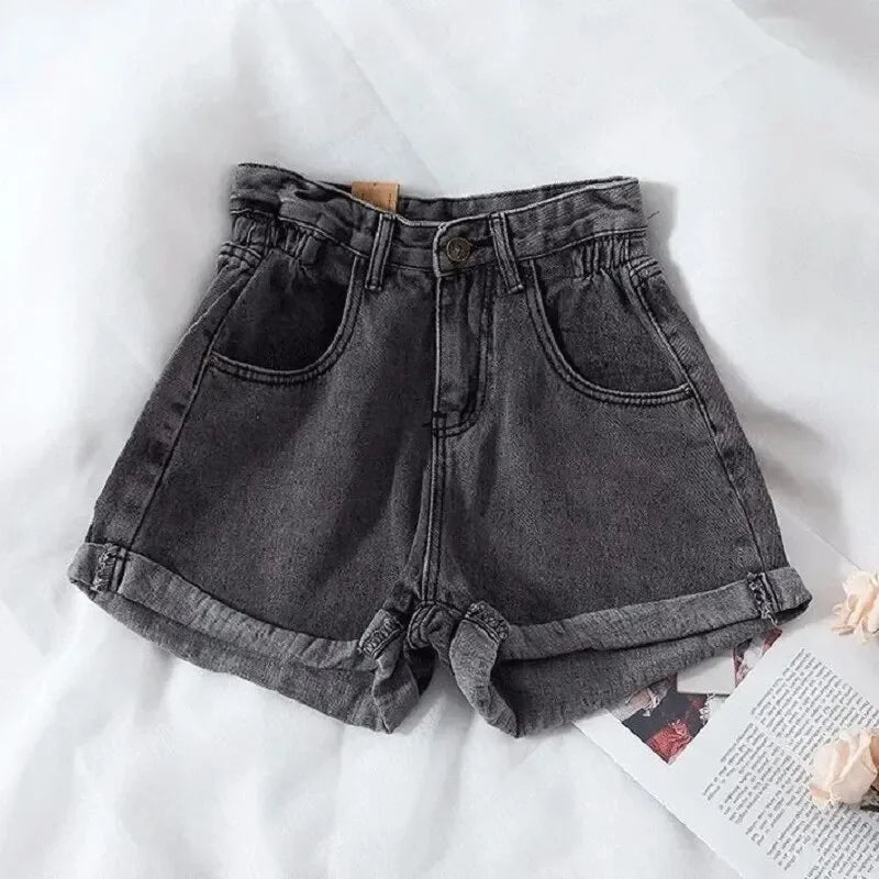 Novos shorts jeans soltos de cintura alta