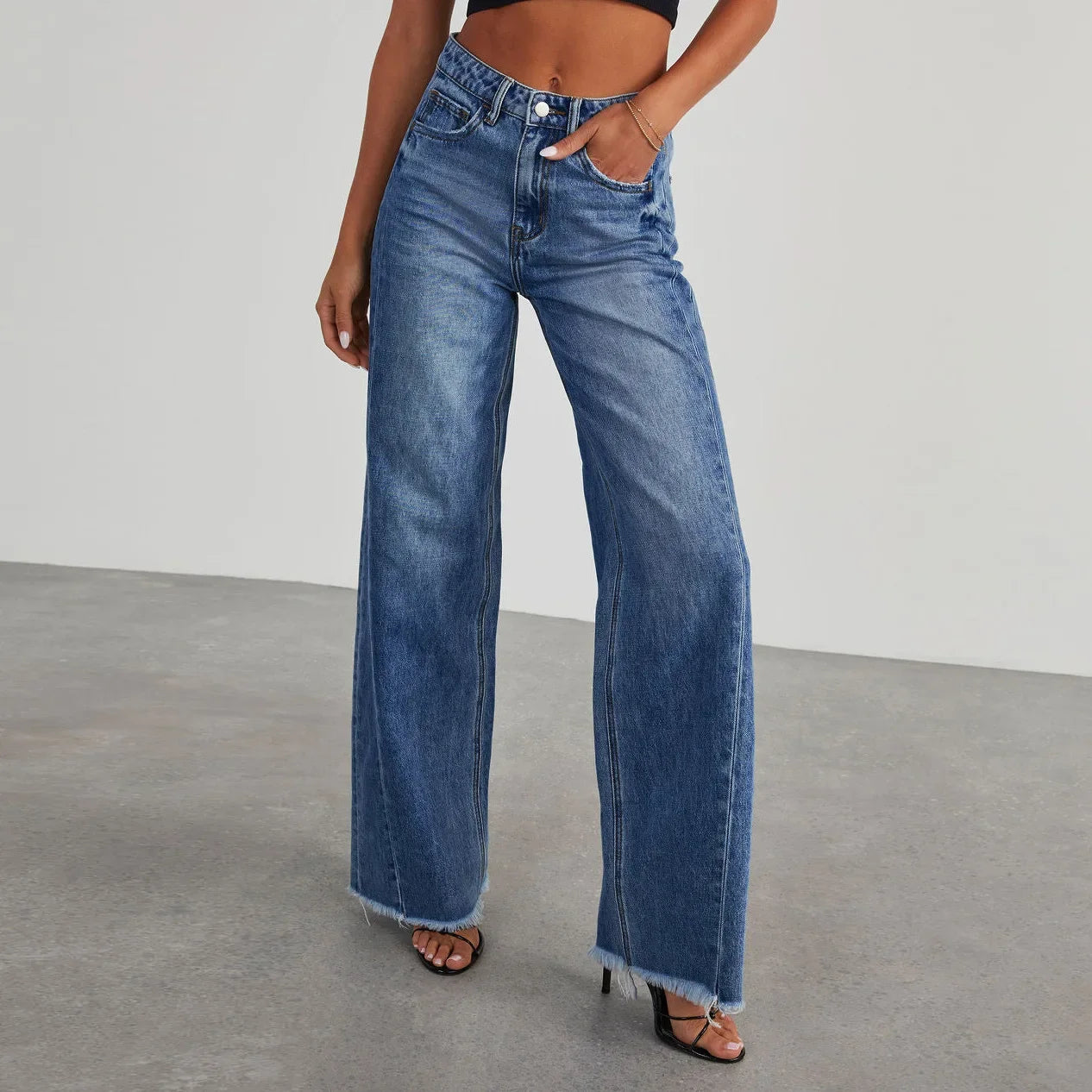 Jeans lrred de perna reta de cintura alta