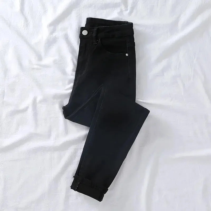 Lavagem leve 4 cores jeans feminino elegante senhora magro ajuste lápis calças novo estilo 2025 moda casual calças de cintura alta