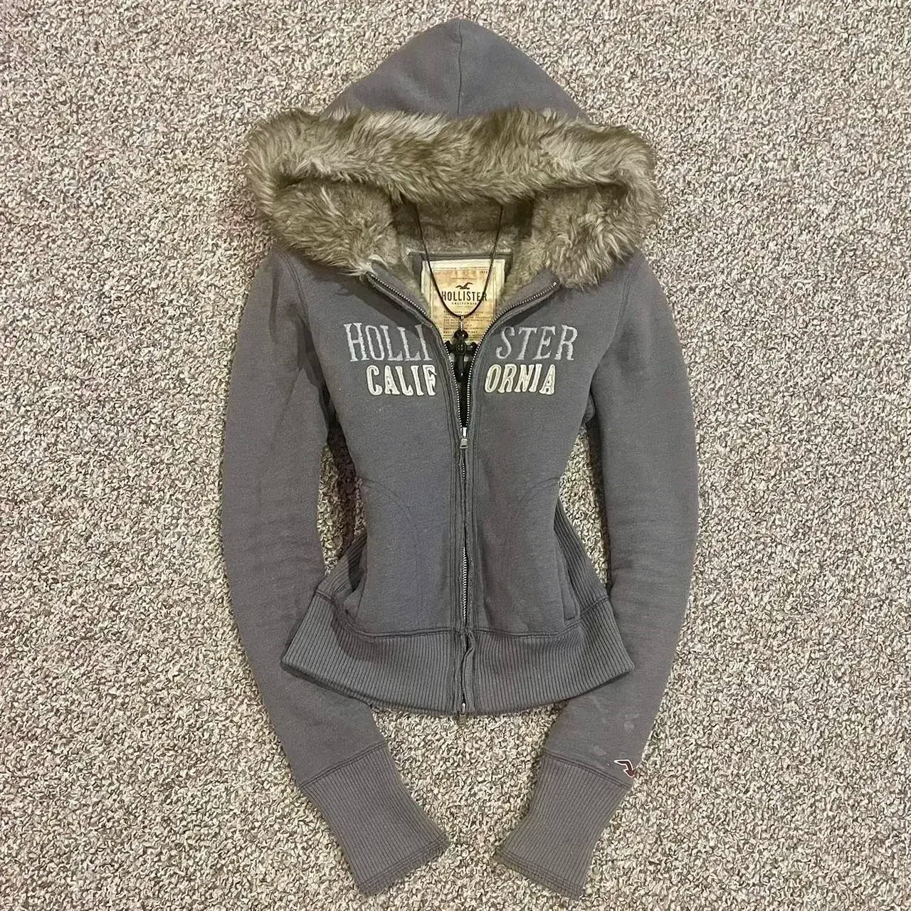 Jaqueta vintage casual com capuz e zíper