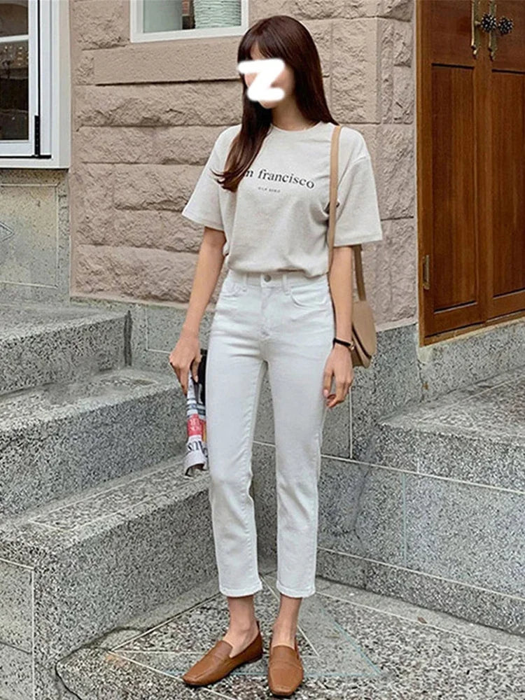 Calças jeans de algodão mulheres estiramento