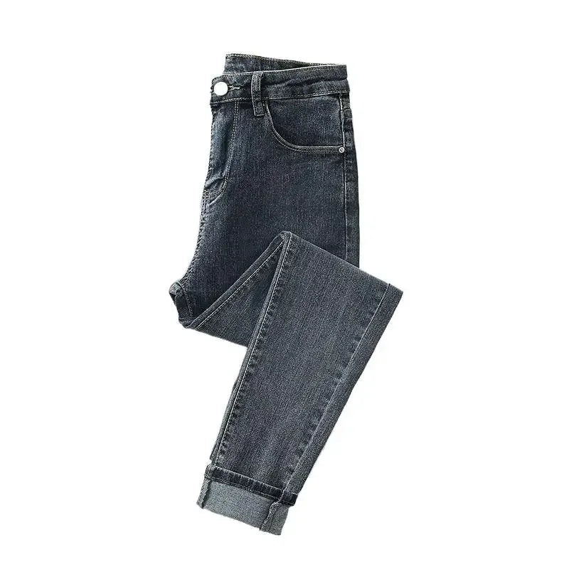 Lavagem leve 4 cores jeans feminino elegante senhora magro ajuste lápis calças novo estilo 2025 moda casual calças de cintura alta