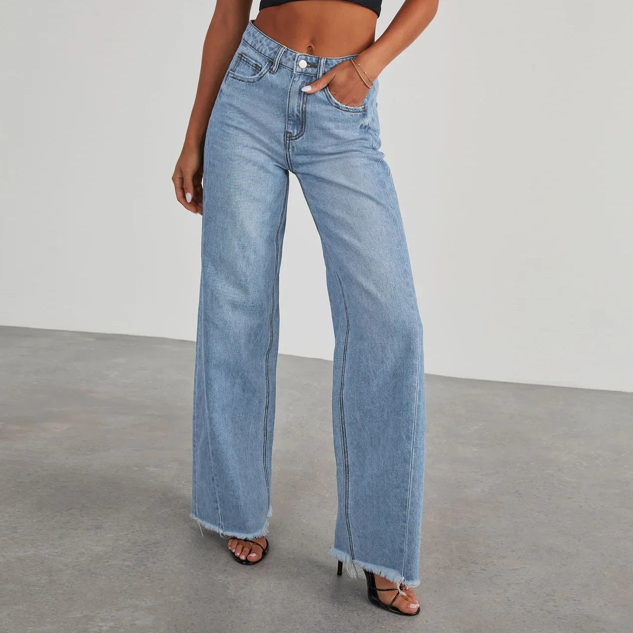 Jeans lrred de perna reta de cintura alta