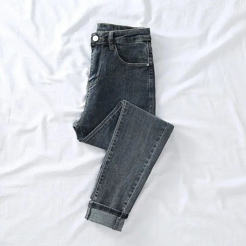 Lavagem leve 4 cores jeans feminino elegante senhora magro ajuste lápis calças novo estilo 2025 moda casual calças de cintura alta