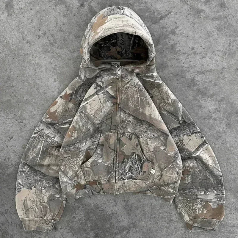 Jaqueta vintage casual com capuz e zíper