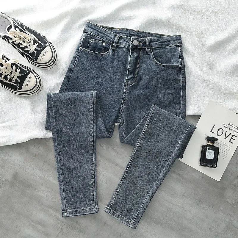 Lavagem leve 4 cores jeans feminino elegante senhora magro ajuste lápis calças novo estilo 2025 moda casual calças de cintura alta