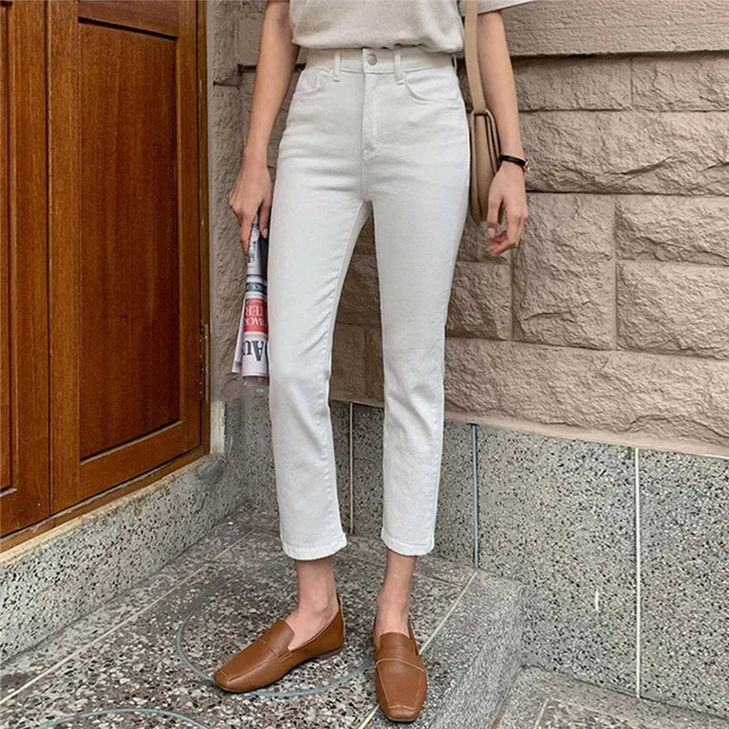 Calças jeans de algodão mulheres estiramento