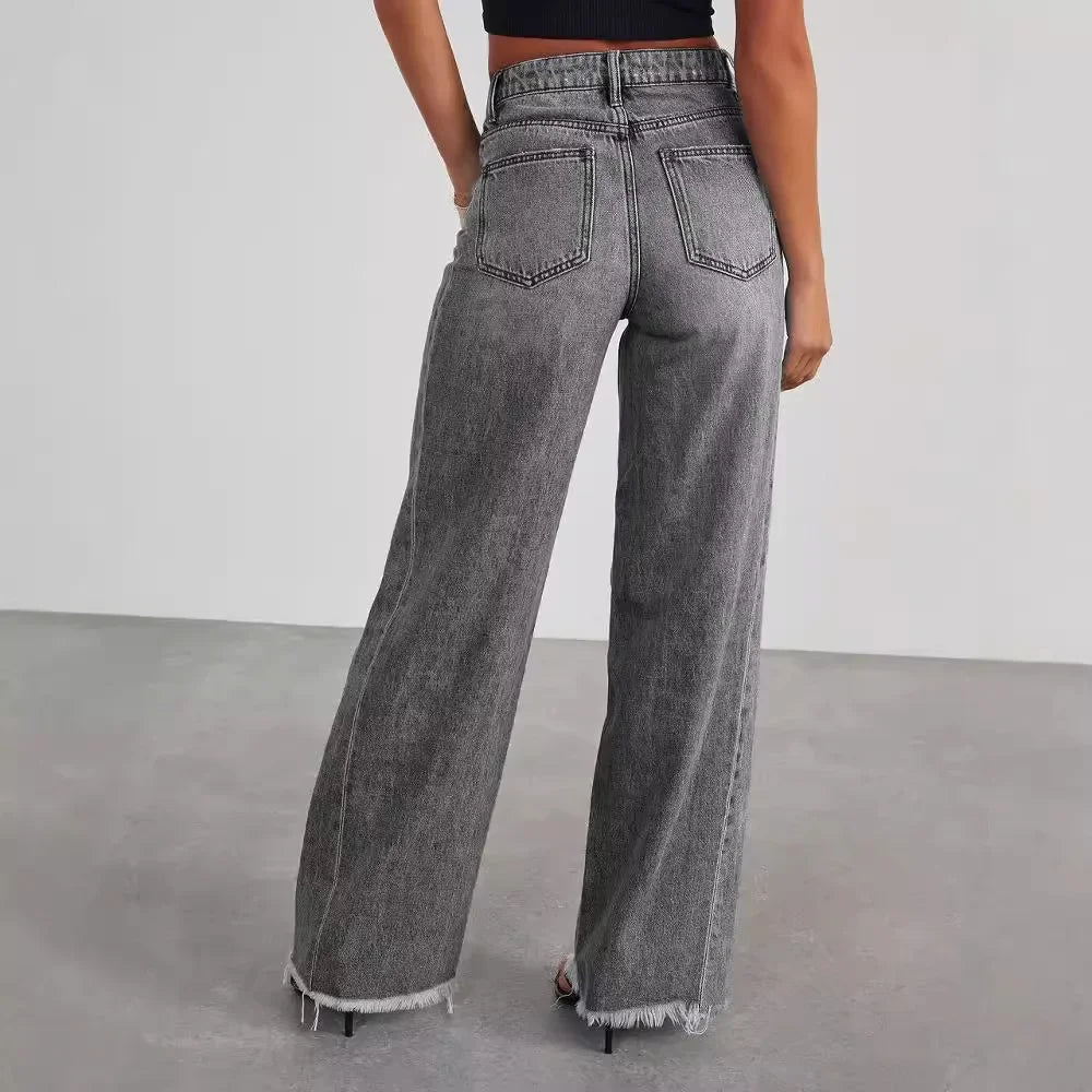 Jeans lrred de perna reta de cintura alta