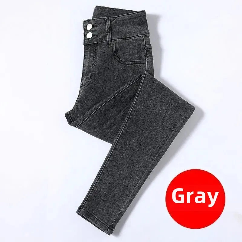 Lavagem leve 4 cores jeans feminino elegante senhora magro ajuste lápis calças novo estilo 2025 moda casual calças de cintura alta