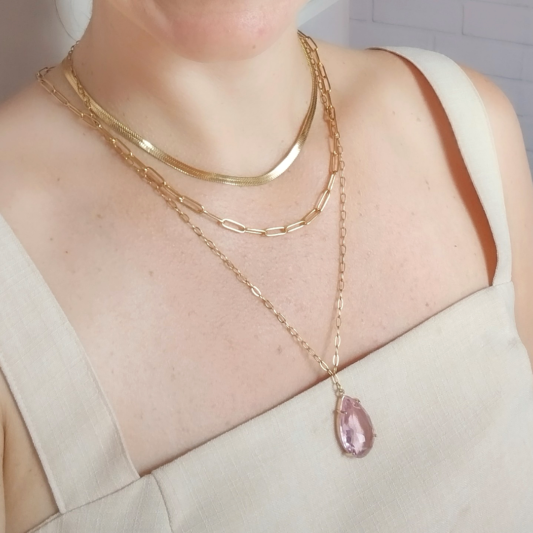 Mix Colar e Brincos Gota + Chocker Clipe + Chocker Fita (4 peças)
