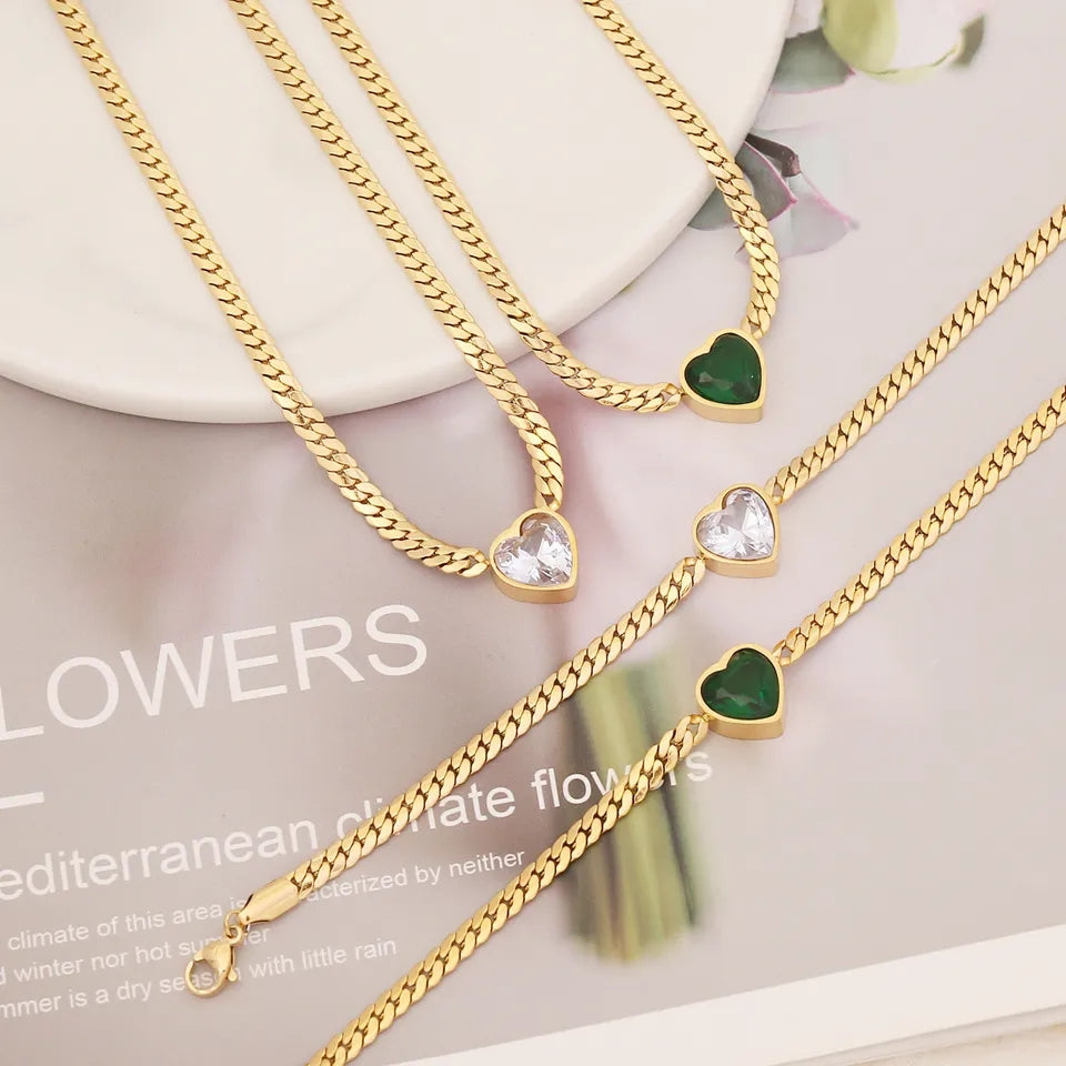 Conjunto Colar e Pulseira Cristal Coração