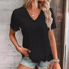 Camiseta de manga curta com decote em v feminina