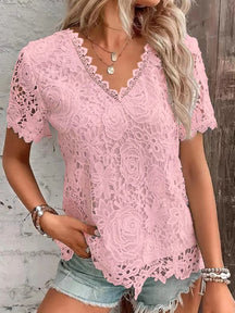 Camiseta de manga curta com decote em v feminina