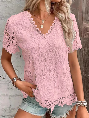 Camiseta de manga curta com decote em v feminina