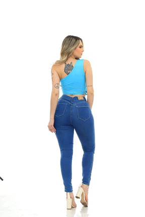 Calça Jeans Feminina Skinny Azul Claro Levanta Bumbum Blogueira Tendência Moda
