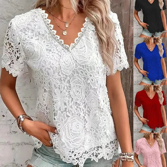 Camiseta de manga curta com decote em v feminina