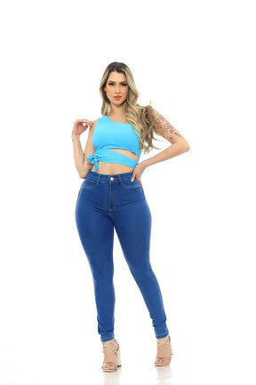 Calça Jeans Feminina Skinny Azul Claro Levanta Bumbum Blogueira Tendência Moda