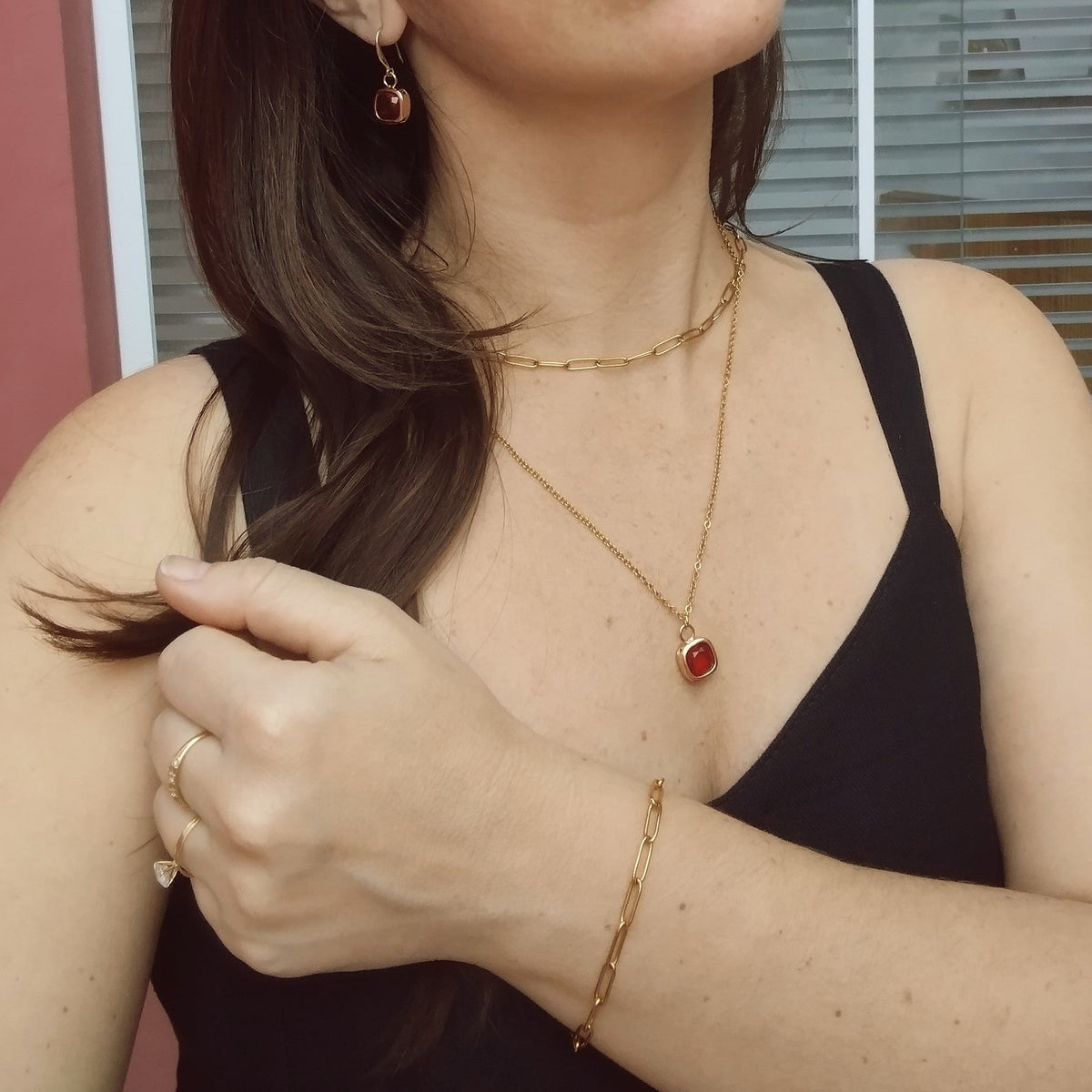 Kit 4 peças Conjunto Colar e Brincos Rubi + Chocker e Pulseira Clipe