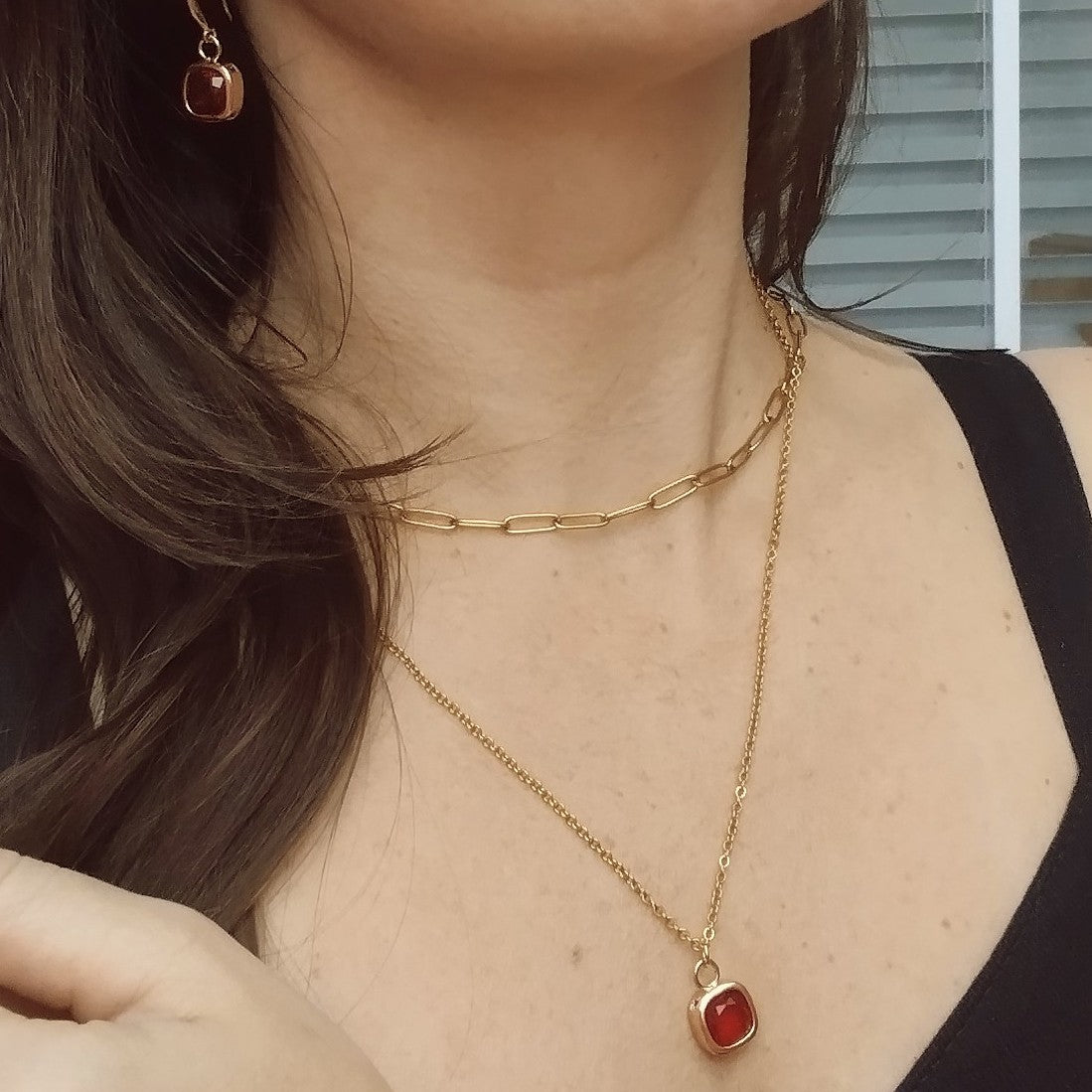 Kit 4 peças Conjunto Colar e Brincos Rubi + Chocker e Pulseira Clipe