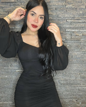 Vestido Manga Bufante Tule