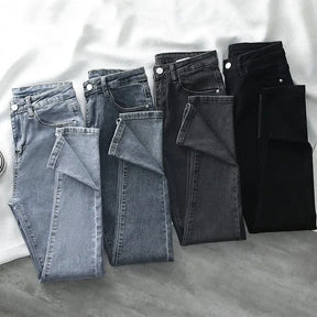 Lavagem leve 4 cores jeans feminino elegante senhora magro ajuste lápis calças novo estilo 2025 moda casual calças de cintura alta
