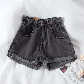 Novos shorts jeans soltos de cintura alta