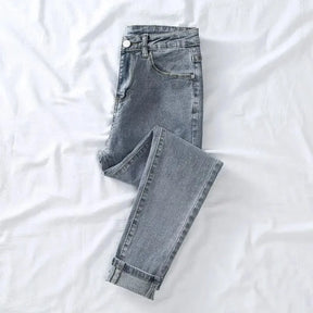 Lavagem leve 4 cores jeans feminino elegante senhora magro ajuste lápis calças novo estilo 2025 moda casual calças de cintura alta