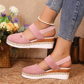 Sandálias de cunha fechada para mulheres, sapatos gladiadores de fivela, plataforma alpercatas, moda verão