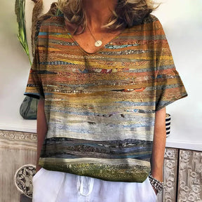 Camiseta xadrez com gola V feminina, moletom casua