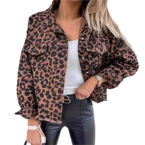 Casaco jeans vintage de leopardo para mulheres