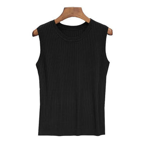 Blusa de verão sem mangas feminina, gola redonda