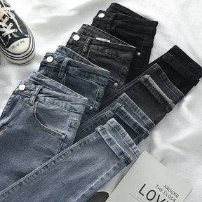 Lavagem leve 4 cores jeans feminino elegante senhora magro ajuste lápis calças novo estilo 2025 moda casual calças de cintura alta