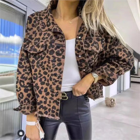 Casaco jeans vintage de leopardo para mulheres